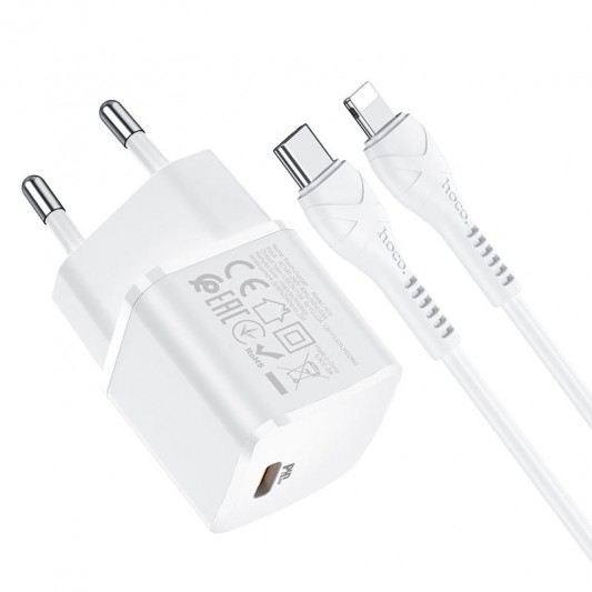 Зарядное устройство HOCO N10 Starter single port PD 20W + Type-C to Lightning Белый - изображение 3