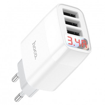 Зарядний пристрій Hoco C93A Ease charge 3-port digital display charger Білий - Мережеві ЗП (220 В) - зображення 2 