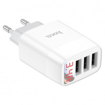 Зарядний пристрій Hoco C93A Ease charge 3-port digital display charger Білий - Мережеві ЗП (220 В) - зображення 3 