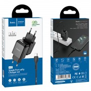 Зарядний пристрій для телефону - HOCO N2 (1USB/2.1A) + USB - MicroUSB Чорний