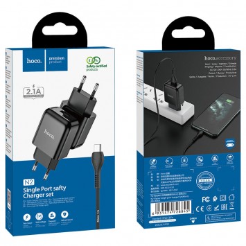 Зарядний пристрій для телефону - HOCO N2 (1USB/2.1A) + USB - MicroUSB Чорний - Мережеві ЗП (220 В) - зображення 2 