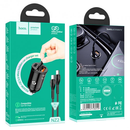 Автомобильная зарядка для телефона Hoco NZ2 Link PD30W+QC3.0 + Type-C + Type-C Черный - изображение 3