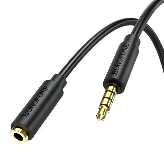 Аудіо кабель Borofone BL12 3.5 audio extension cable Male to Female (1m) Чорний - зображення 1 