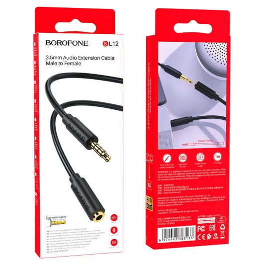 Аудіо кабель Borofone BL12 3.5 audio extension cable Male to Female (1m) Чорний - зображення 5 