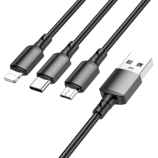 Дата кабель Borofone BX72 USB to 3in1 (1m) Чорний - зображення 1 