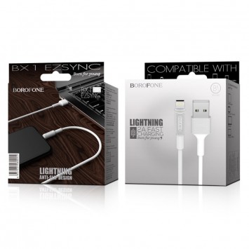 Кабель зарядки и синхронизации Borofone BX1 EzSync USB to Lightning (1m) Белый - Lightning - изображение 1
