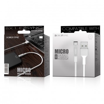 Дата кабель Borofone BX1 EzSync USB to MicroUSB (1m) Білий - MicroUSB кабелі - зображення 1 