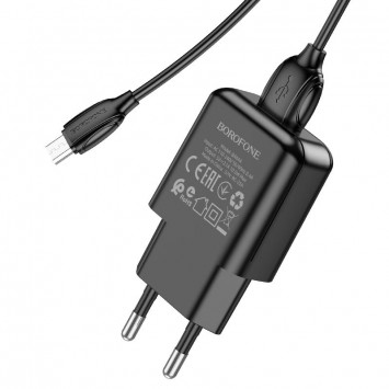 Зарядное устройство для телефона - Borofone BA64A Single port + MicroUSB Черный - Сетевые зарядные устройства (220 В) - изображение 1