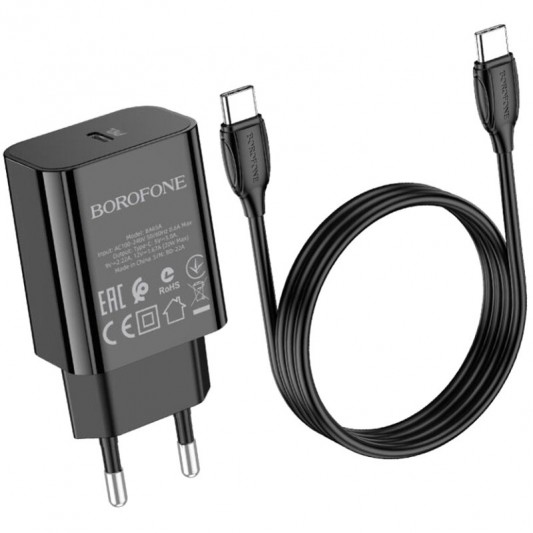 Зарядное устройство для телефона - Borofone BA65A Single port PD20W + Type-C + Type-C Черный - изображение 2