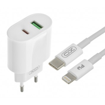 Блок живлення XO-L81A з кабелем Type-C - Lightning (Iphone) Швидка зарядка Quick Charge 3.0 USB 18W + Type C (PD 20W) Білий - Мережеві ЗП (220 В) - зображення 2 