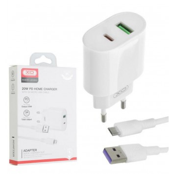 Блок живлення XO-L81A з кабелем Micro USB Швидка зарядка Quick Charge 3.0 USB 18W + Type C (PD 20W) Білий - Мережеві ЗП (220 В) - зображення 2 
