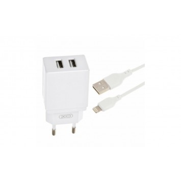 Блок питания XO-L75 с кабелем lightning для Iphone / 5 вольт / 2.4 Ампера / 2 USB / Белый - Сетевые зарядные устройства (220 В) - изображение 1