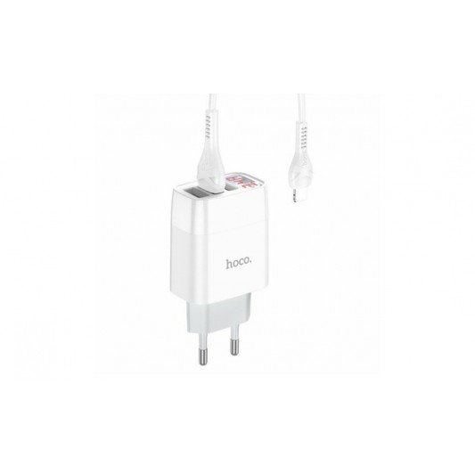 Блок живлення hoco. C93A 3 USB + дисплей + кабель lightning-USB / до 3.4 Ампер / Білий - зображення 1 