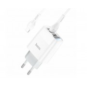 Блок питания hoco. C93A / 3 USB + дисплей + кабель Lightning - USB / до 3.4 Ампер / Белый