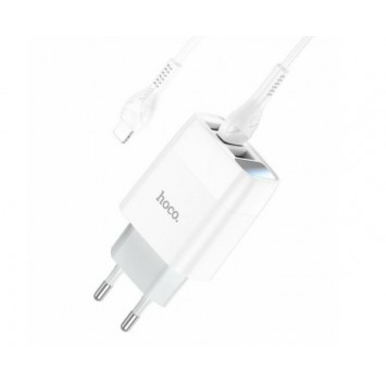 Блок питания hoco C93A / 3 USB + дисплей + кабель Lightning - USB / до 3.4 Ампер / Белый - Сетевые зарядные устройства (220 В) - изображение 3