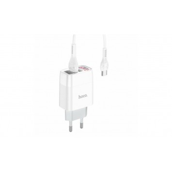 Блок питания hoco. C93A / 3 USB + дисплей + кабель Type-C - USB / до 3.4 Ампер / Белый - Сетевые зарядные устройства (220 В) - изображение 1