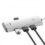 Переходник HUB Baseus Lite Series 4-Port USB-A HUB Adapter (USB-A to USB 3.0*4) 25cm (WKQX), Белый