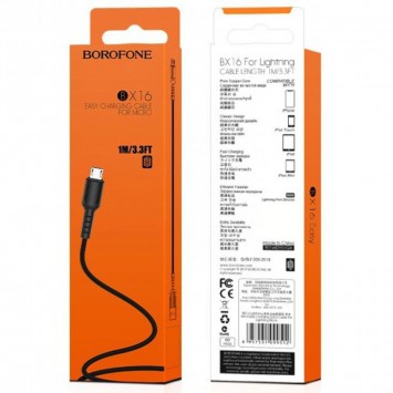 Дата кабель Borofone BX16 USB to MicroUSB (1m), Чорний - MicroUSB кабелі - зображення 4 