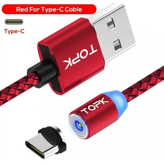 Красный магнитный кабель Topk USB Type C - изображение 1