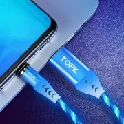Магнитный кабель Type C для быстрой зарядки светящийся, TOPK (серый)