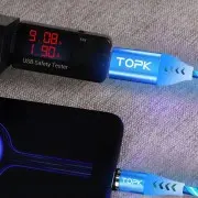 Магнитный кабель Type C для быстрой зарядки светящийся, TOPK (серый)