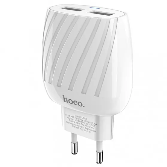Сетевое зарядное устройство Hoco C78A (2USB/2.4A) (Белый)