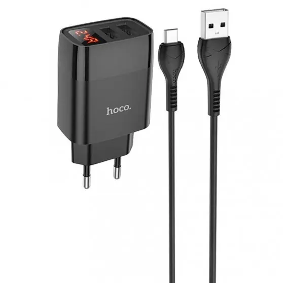 Сетевое зарядное устройство HOCO C86A (2USB/2.4A) + MicroUSB (Черный)