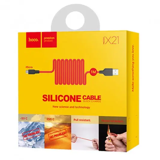 Дата кабель Hoco X21 Silicone MicroUSB Cable (1m) (Чорний/Червоний) - зображення 8 