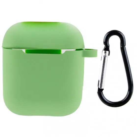 Силиконовый футляр New с карабином для наушников Airpods 1/2, Мятный / Mint