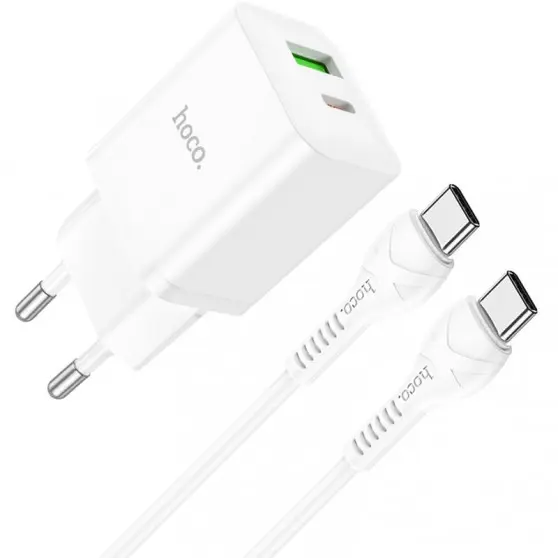 Зарядное устройство Hoco N28 Founder PD20W+QC3.0 + Type-C to Type-C, White