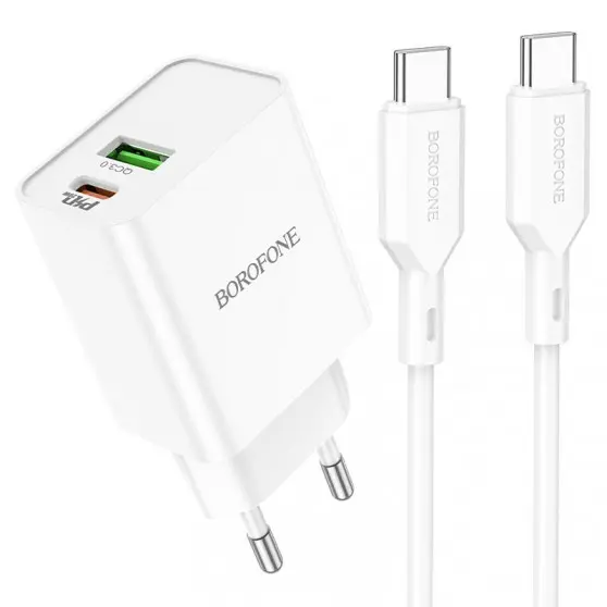 Зарядное устройство Borofone BA69A Resource PD20W+QC3.0 (Type-C to Type-C), White