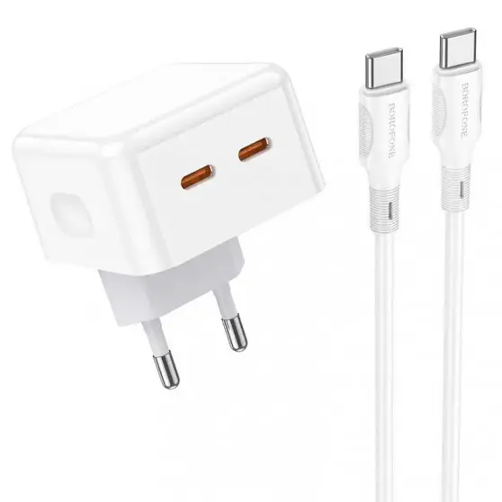 Зарядное устройство Borofone BA76A Source PD35W (2Type-C) + Type-C to Type-C, White