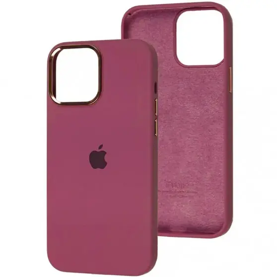 Чехол Silicone Case Metal Buttons (AA) для Apple iPhone 13 Pro Max (6.7"), Бордовый / Plum