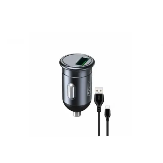 Автомобільна зарядка в прикурювач XO-CC46 з кабелем Type-C - USB / Швидка зарядка QC 3.0 / Темно-сірий - зображення 1 