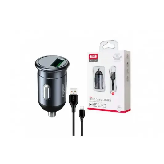 Автомобільна зарядка в прикурювач XO-CC46 з кабелем Type-C - USB / Швидка зарядка QC 3.0 / Темно-сірий