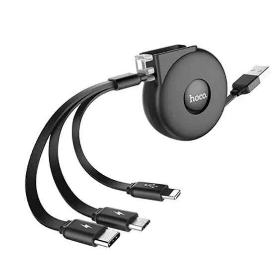 Кабель зарядки Apple Hoco U50 3in1 Lightning-microUSB-Type-C (1m) Черный