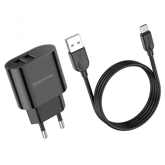 Зарядний пристрій для телефона - Borofone BA63A Richy + MicroUSB Чорний - зображення 1 
