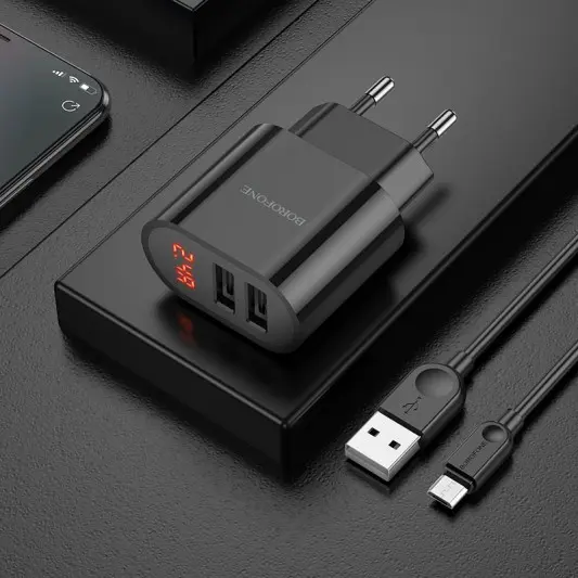 Зарядний пристрій для телефона - Borofone BA63A Richy + MicroUSB Чорний - зображення 3 