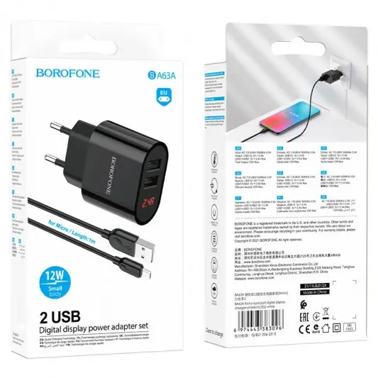 Зарядний пристрій для телефона - Borofone BA63A Richy + MicroUSB Чорний - зображення 4 