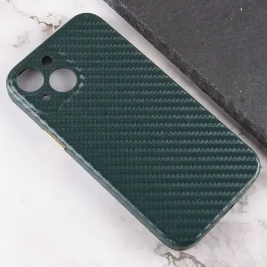 Шкіряний чохол для iPhone 13 Leather Case Carbon series (Зелений) - зображення 1 
