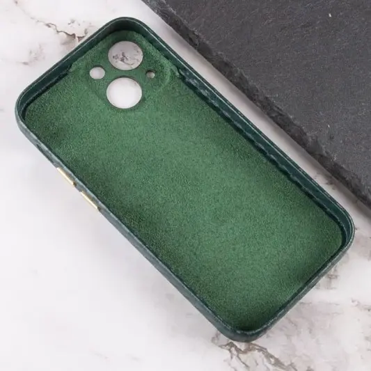 Шкіряний чохол для iPhone 13 Leather Case Carbon series (Зелений) - зображення 2 
