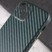 Шкіряний чохол для iPhone 13 Leather Case Carbon series (Зелений)