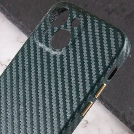 Шкіряний чохол для iPhone 13 Leather Case Carbon series (Зелений) - зображення 3 
