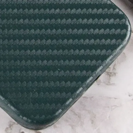 Шкіряний чохол для iPhone 13 Leather Case Carbon series (Зелений) - зображення 4 