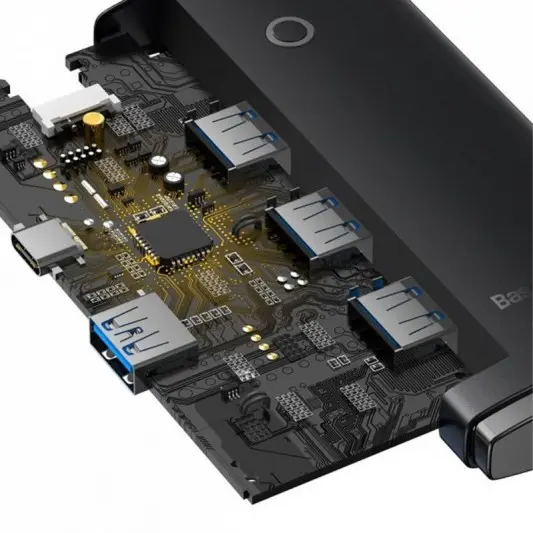 Черный переходник HUB Baseus Lite Series 4in1 с одним USB-A входом и четырьмя выходами USB 3.0, длиной 1 метр, модель WKQX03