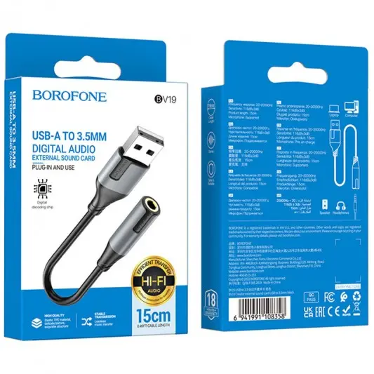 Перехідник Borofone BV19 Creator USB to 3.5mm, Black - зображення 5 