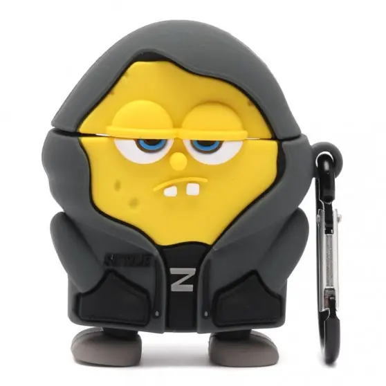 Силиконовый футляр Cartoons&Heroes для наушников AirPods 1/2 + карабин, Sponge Bob