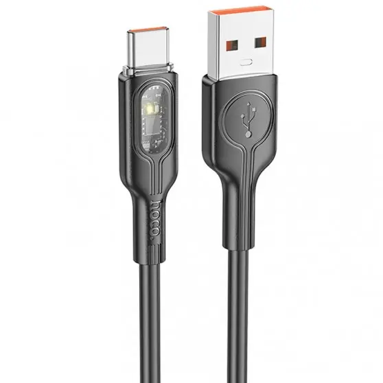 USB кабель Hoco U120 Transparent explore Intelligent Power-off USB to Type-C 5A (1.2m), Black