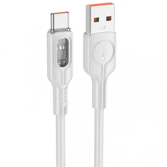 USB кабель Hoco U120 Transparent explore intelligent power-off USB to Type-C 5A (1.2m), Gray