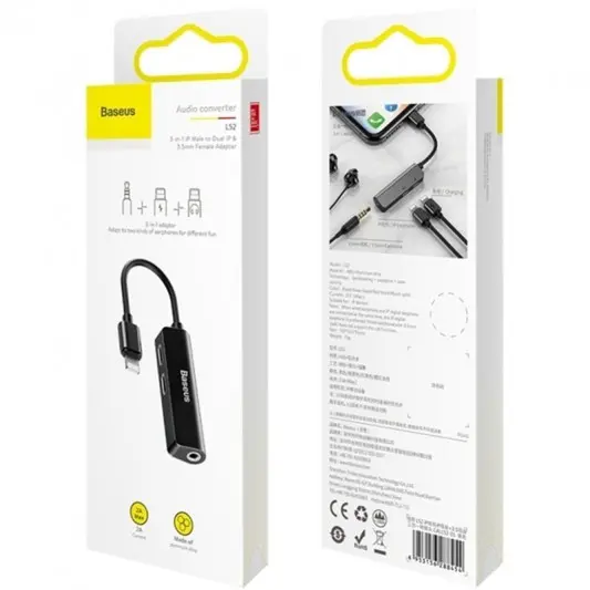 Переходник Baseus 3-in-1 Lightning Male to Dual Lightning & 3.5mm Female Adapter L52 (CALL52-0), Black - изображение 2